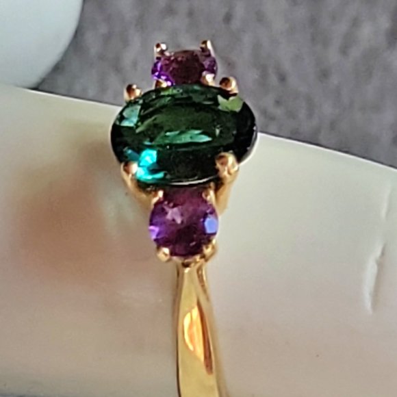 14K Gold Tourmaline and Amethyst Ring - Picture 4 of 7